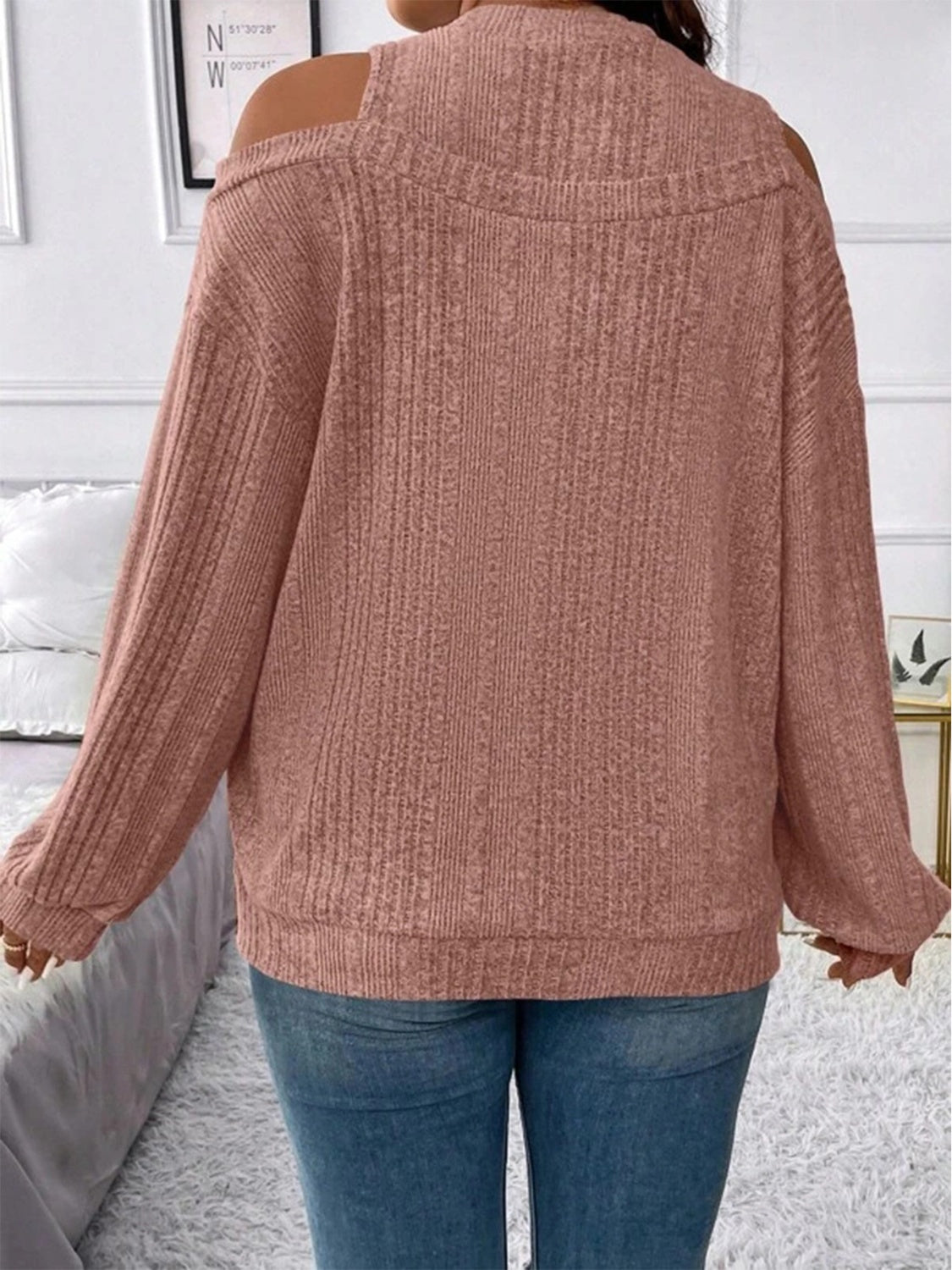 Round Neck Cold Shoulder Sweater - Flyclothing LLC