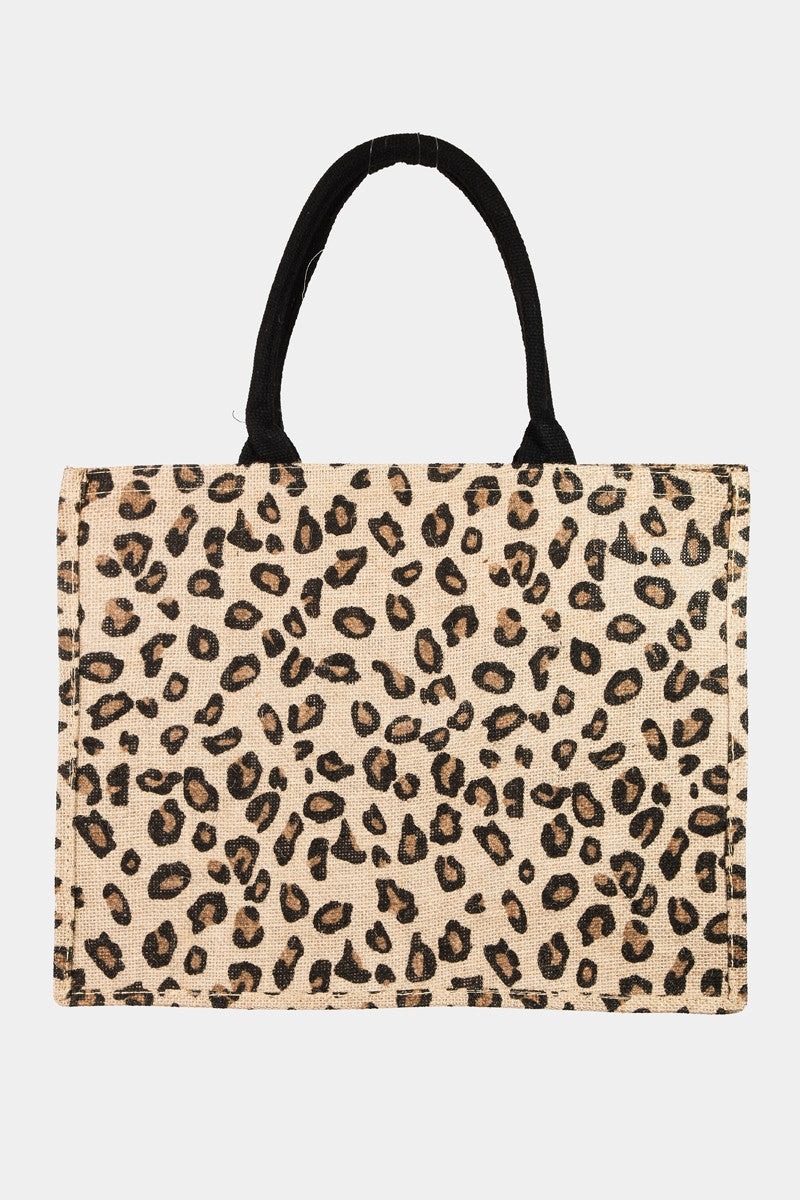 Fame Letter Graphic Leopard Tote Bag - Flyclothing LLC