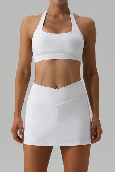 Halter Neck Tank and Slit Skirt Active Set - Flyclothing LLC