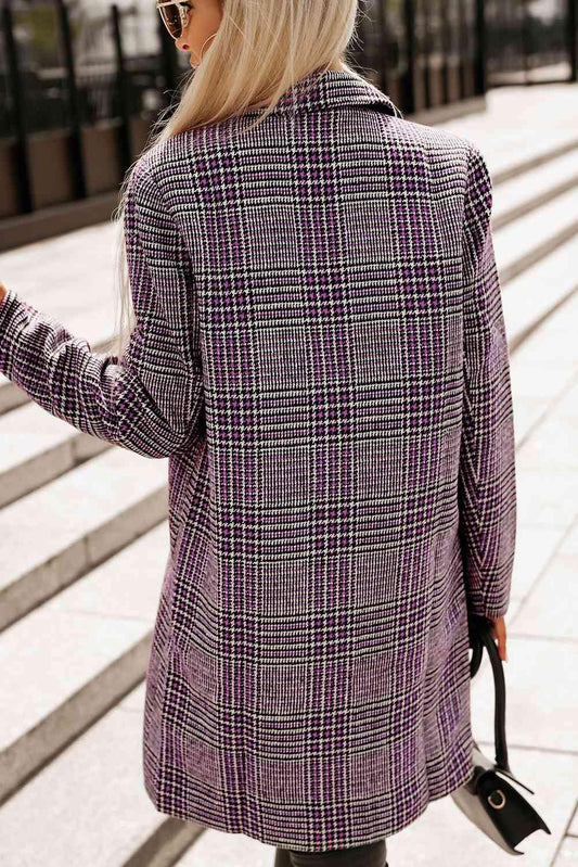 Plaid Lapel Collar Longline Blazer - Flyclothing LLC