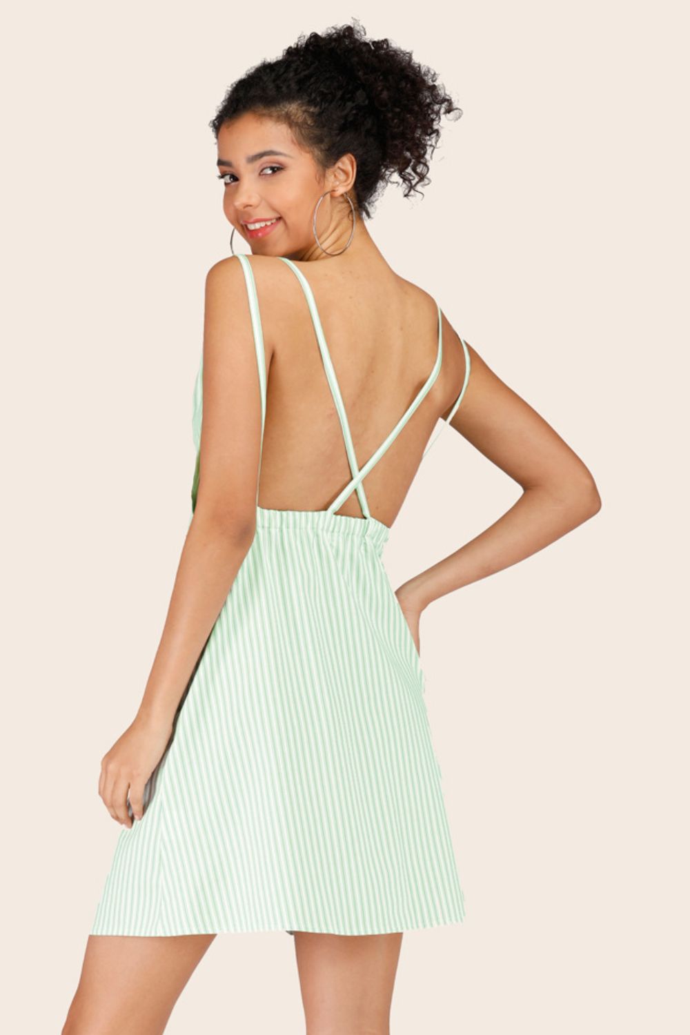 Striped Crisscross Deep V Sleeveless Dress - Flyclothing LLC