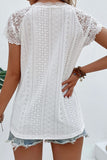 Eyelet Lace Detail V-Neck T-Shirt - Flyclothing LLC