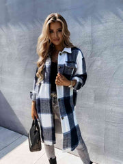 Plaid Collared Neck Longline Shirt - Flyclothing LLC