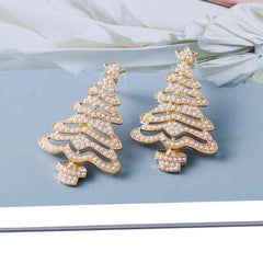 Rhinestone Alloy Christmas Tree Earrings - Trendsi