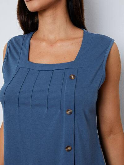 Square Neck Decorative Button Tank - Flyclothing LLC