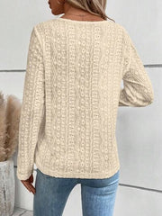 Openwork Half Button Long Sleeve Blouse - Flyclothing LLC