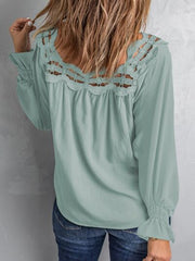 Cutout Square Neck Long Sleeve Blouse - Flyclothing LLC