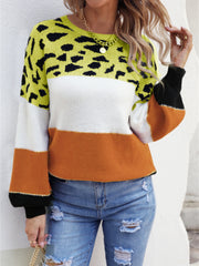 Color Block Round Neck Sweater - Trendsi