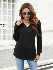 Ribbed Surplice Long Sleeve T-Shirt - Flyclothing LLC