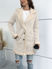 Contrast Button Up Lapel Collar Long Sleeve Coat - Trendsi