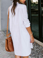 Button Up Collared Neck Long Sleeve Shirt Dress - Trendsi