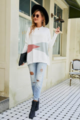 Color Block Round Neck Side Slit Sweater - Trendsi