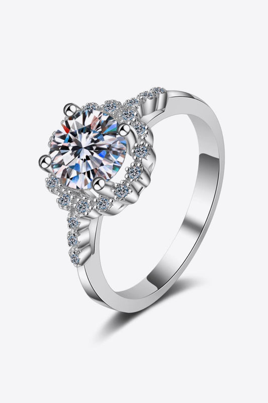 1 Carat Moissanite Rhodium-Plated Halo Ring - Flyclothing LLC