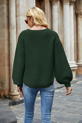 Round Neck Lantern Sleeve Sweater - Flyclothing LLC