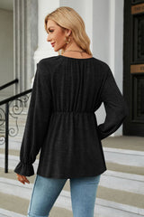 Round Neck Flounce Sleeve Blouse - Flyclothing LLC