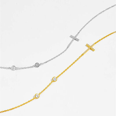 Zircon 925 Sterling Silver Cross Necklace - Flyclothing LLC