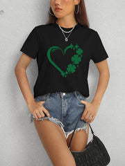 Heart Lucky Clover Round Neck Short Sleeve T-Shirt - Flyclothing LLC