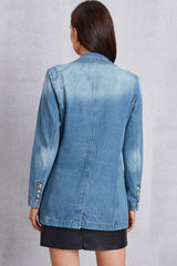 Lapel Collar Washed Denim Top - Flyclothing LLC