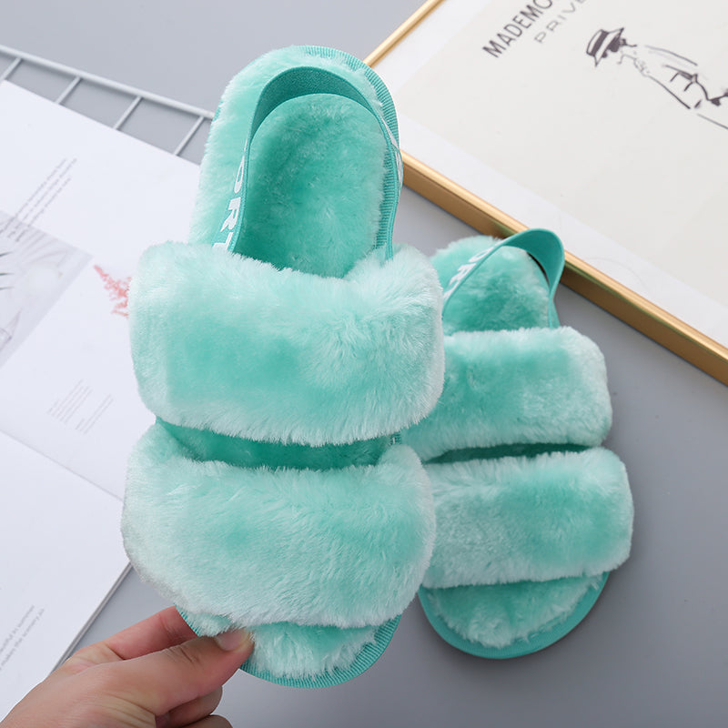 Flyclothing LLC Open Toe Faux Fur Slippers