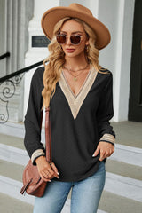 V-Neck Long Sleeve Blouse - Flyclothing LLC