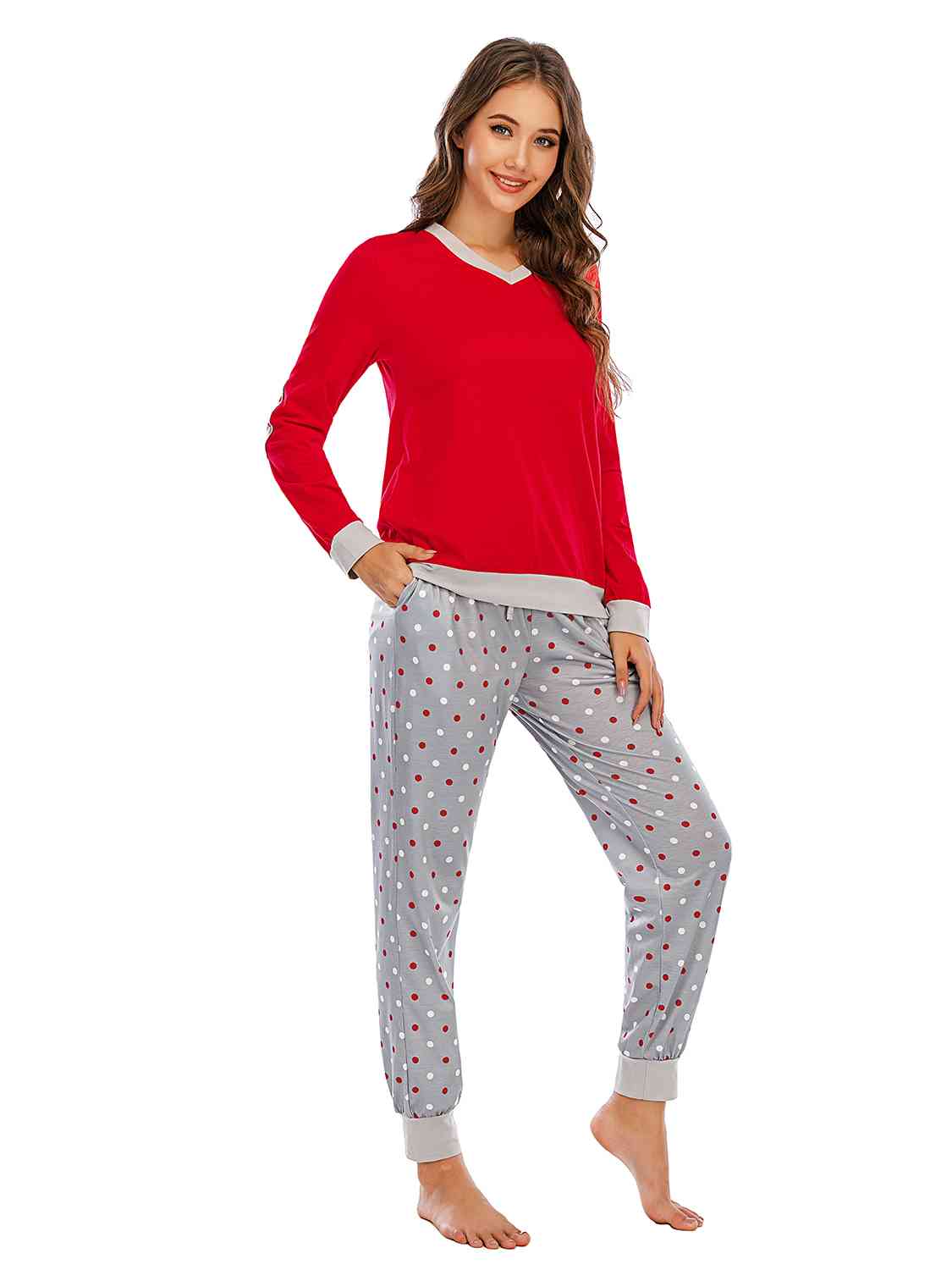 Long Sleeve Top and Polka Dot Pants Set - Flyclothing LLC