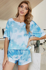 Tie-Dye Boat Neck Top and Shorts Lounge Set - Flyclothing LLC