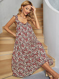 Printed Ruffled Sleeveless Midi Dress - Flyclothing LLC