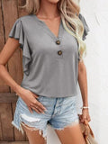 Notched Cap Sleeve T-Shirt - Trendsi