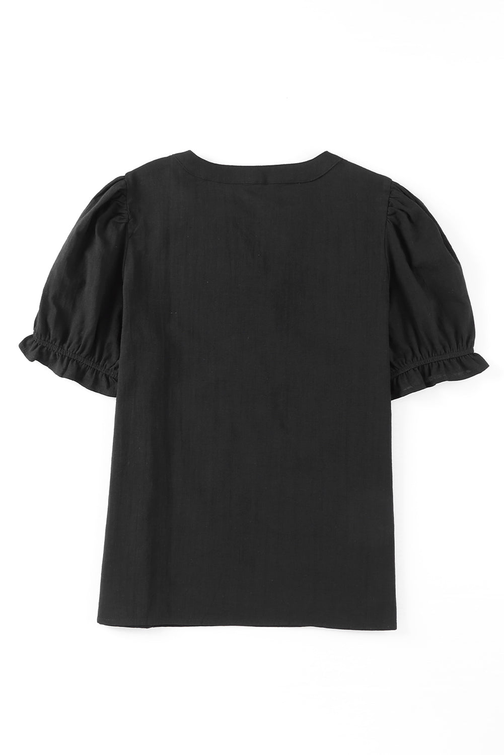 Embroidered Notched Neck Flounce Sleeve Top - Flyclothing LLC