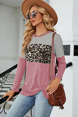 Leopard Striped Round Neck T-Shirt - Flyclothing LLC