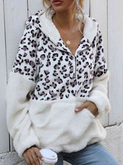 Leopard Half-Zip Dropped Shoulder Hoodie - Flyclothing LLC