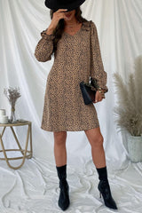 Leopard Frill Trim V-Neck Dress - Flyclothing LLC