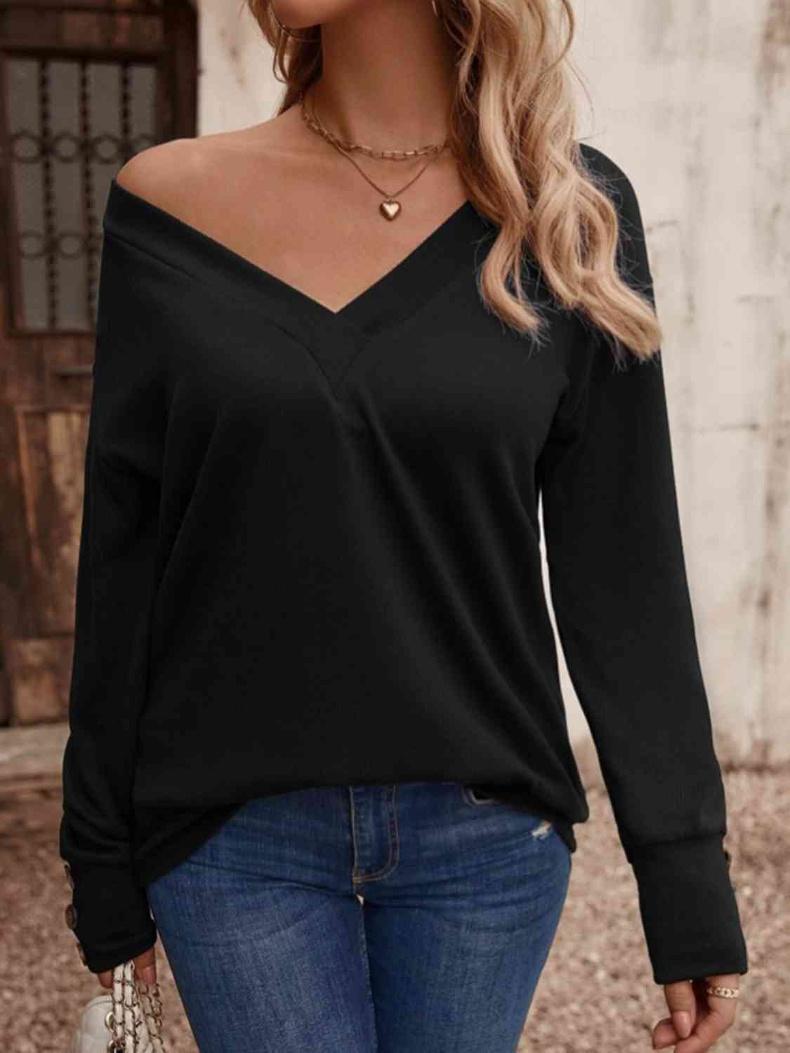 V-Neck Long Sleeve Top - Flyclothing LLC