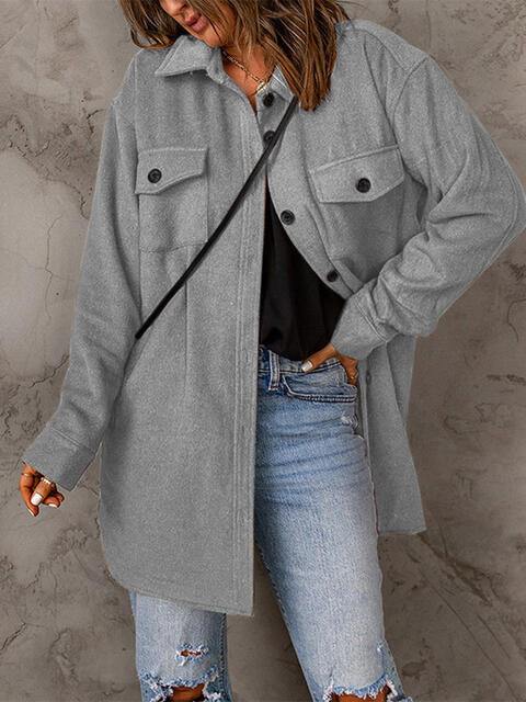 Drop Shoulder Button Down Collared Coat - Flyclothing LLC