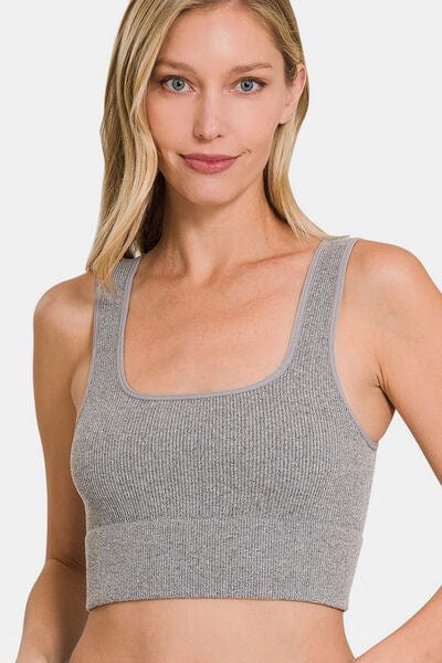 Zenana Ribbed Square Neck Cropped Tank - Flyclothing LLC