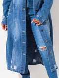 Long Sleeve Raw Hem Denim Jacket - Flyclothing LLC