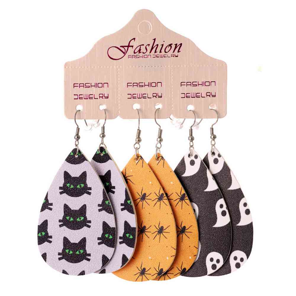 Halloween PU Teardrop Earrings Set - Flyclothing LLC