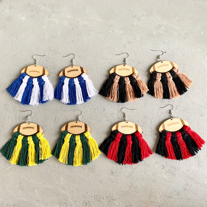 Fringe Detail Football Shape Wooden Dangle Earrings – Flyclothing LLC