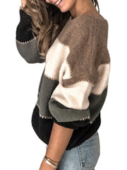 Color Block Round Neck Sweater - Trendsi