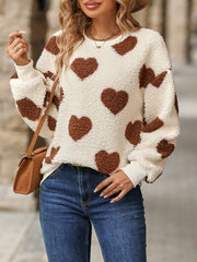 Fuzzy Heart Dropped Shoulder Sweatshirt - Flyclothing LLC