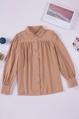 Gathered Detail Puff Sleeve Shirt - Flyclothing LLC