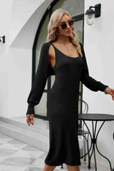 Knit Slit Tank Dress and Bolero Set - Flyclothing LLC