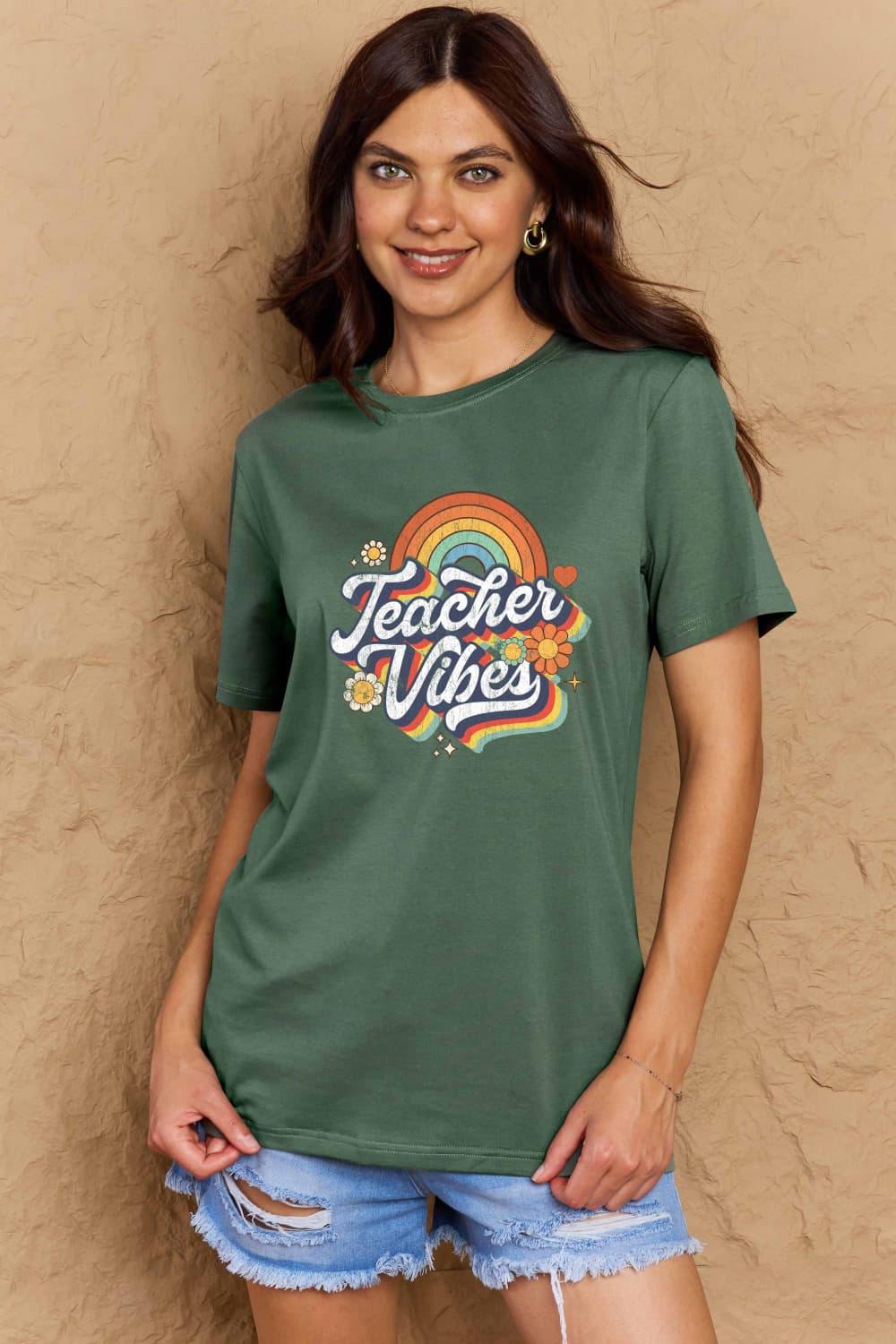 Simply Love Full Size TEACHER VIBES Graphic Cotton T-Shirt - Flyclothing LLC