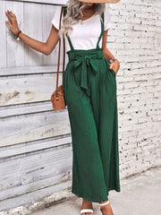 Tie Belt Wide Leg Overalls - Flyclothing LLC