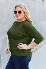 Basic Bae Full Size Round Neck Batwing Sleeve Blouse - Flyclothing LLC