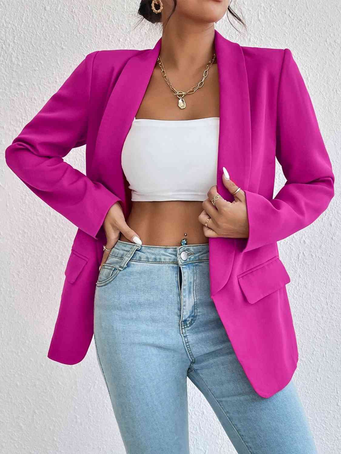 Shawl Collar Long Sleeve Blazer - Flyclothing LLC