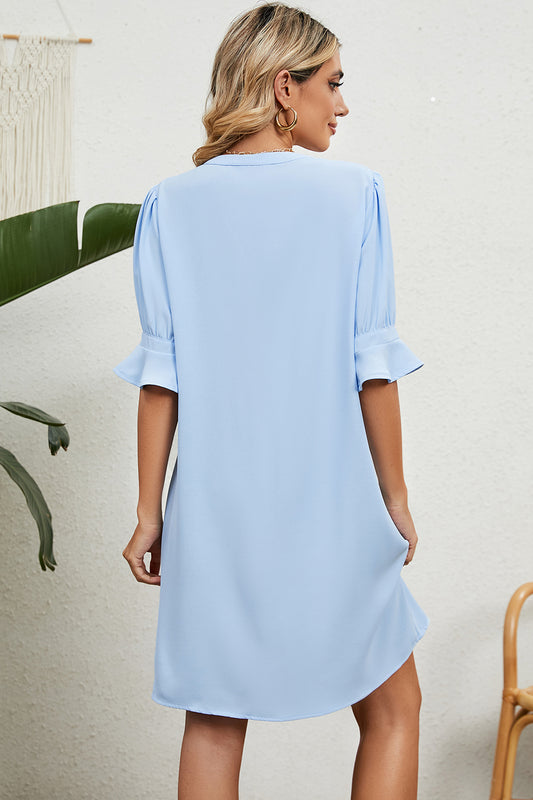 Notched Flounce Sleeve Mini Dress - Flyclothing LLC