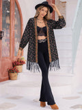 Printed Fringe Detail Cardigan - Trendsi