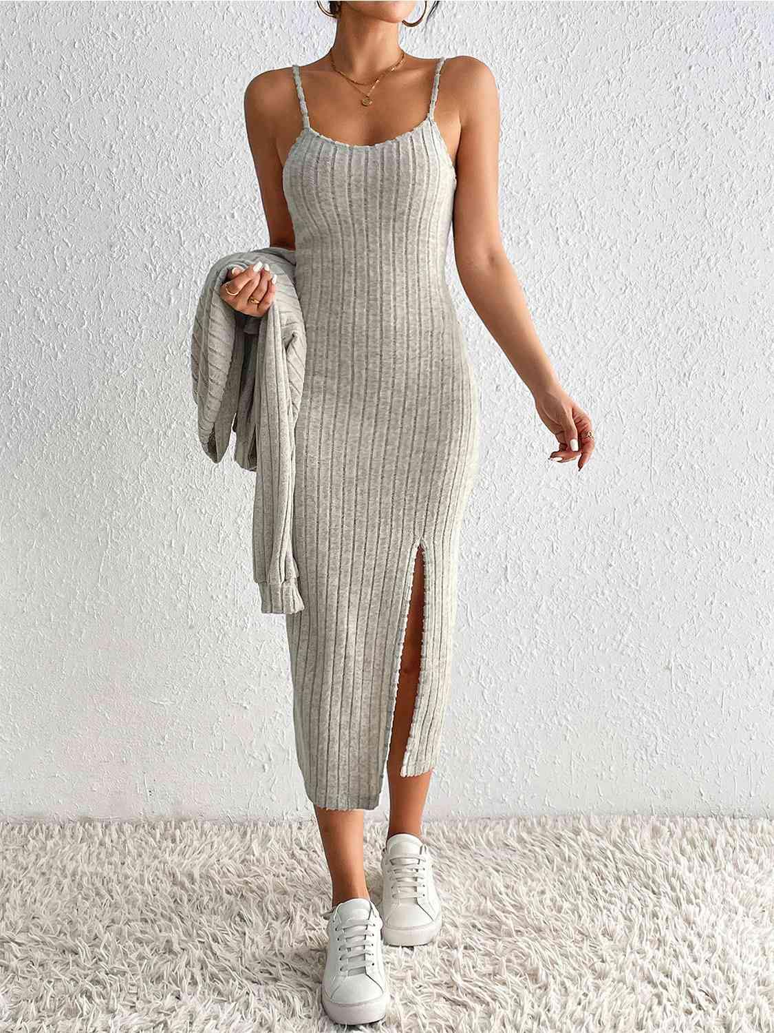 Spaghetti strap cheap dress with cardigan