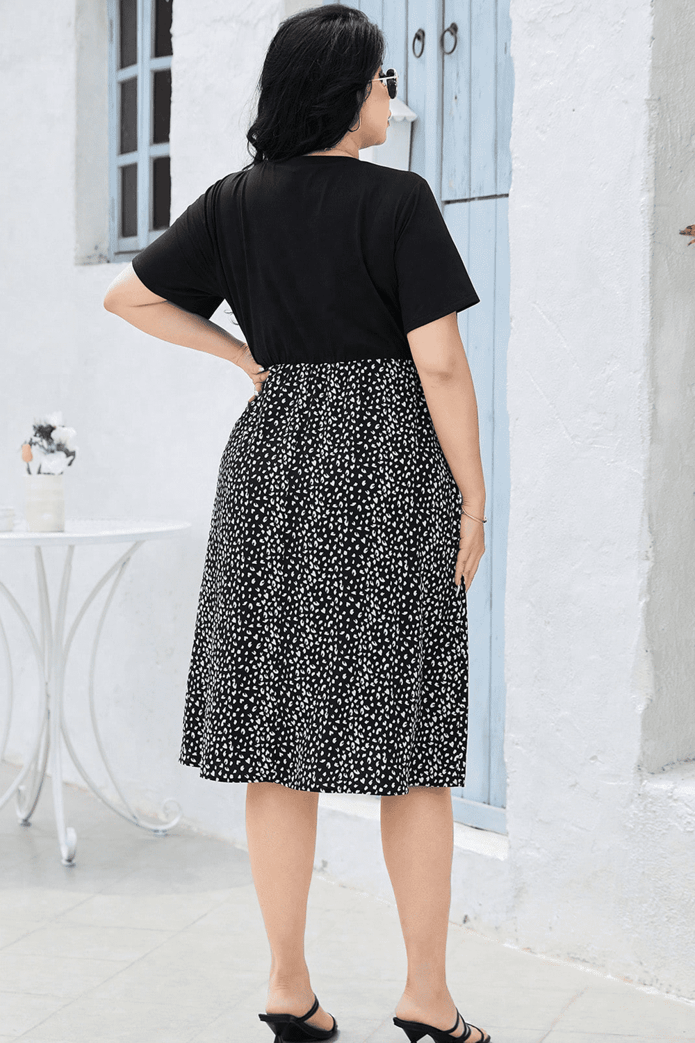 Round Neck Short Sleeve Printed Dress - Flyclothing LLC